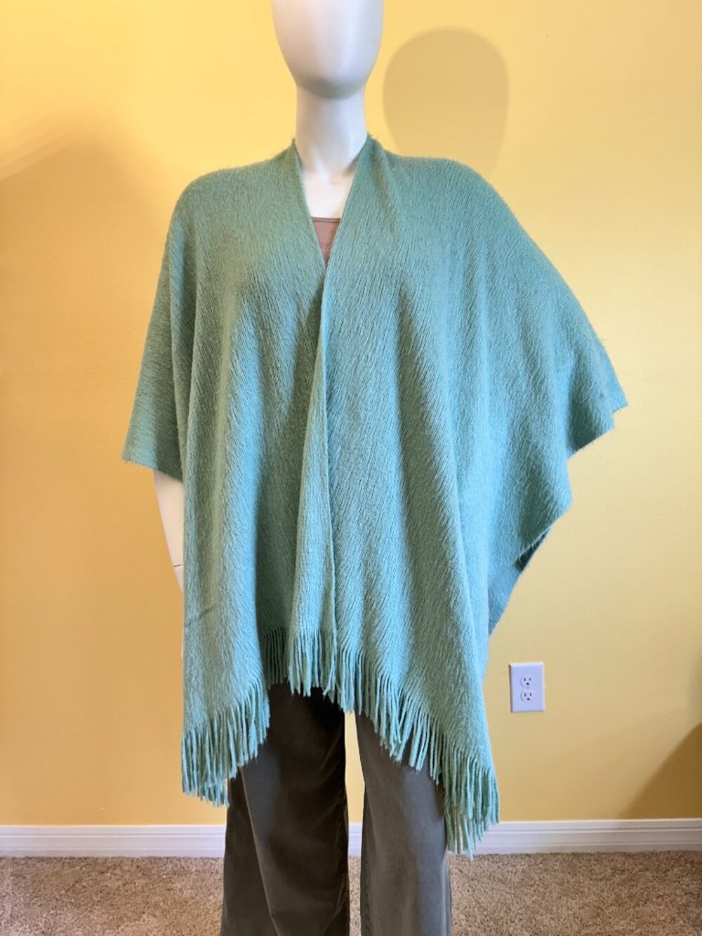 LC Lauren Conrad Mint Fringe Ruana Poncho Wrap One Size Super Soft